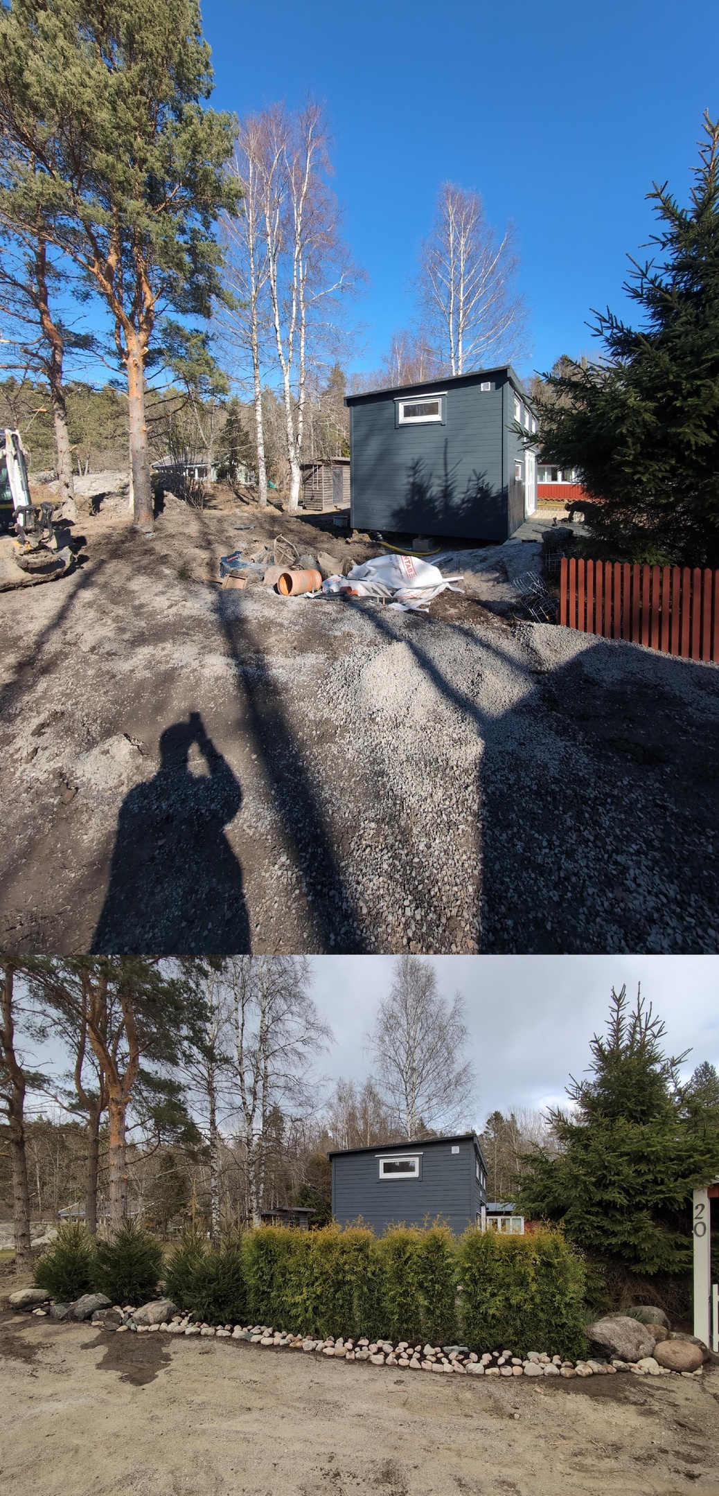 Plantering häck ,  insynsskydd och arbete med sten.